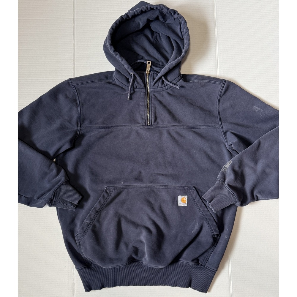 CARHARTT Rain Defender - Men's Hoodie - 1/4 Zip Navy Blue Original Fit - Medium